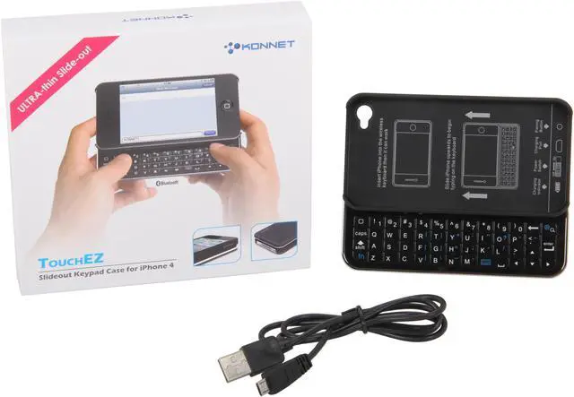 Alt view image 12 of 12 - Konnet TouchEZ Rubberized Black Slideout Keypad Case with Wireless Bluetooth for iPhone 4S/4 (KN-6308)