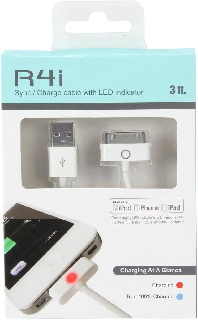 Alt view image 3 of 3 - Rosewill R4i - 3-Foot Charge & Sync USB-to-30-Pin Cable Connector with LED Indicator for Apple Devices