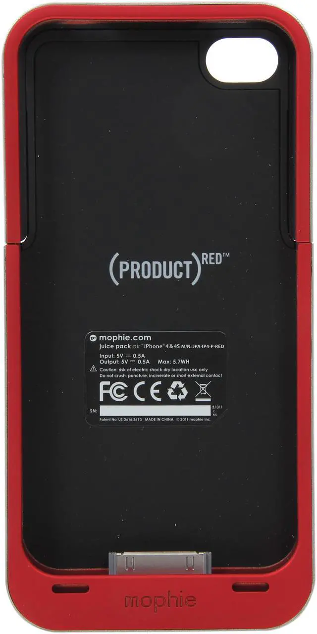 Alt view image 5 of 10 - Mophie Juice Pack Air Red 1500mAh Battery Case For iPhone 4 / 4S 1148_JPA-IP4-P-RED