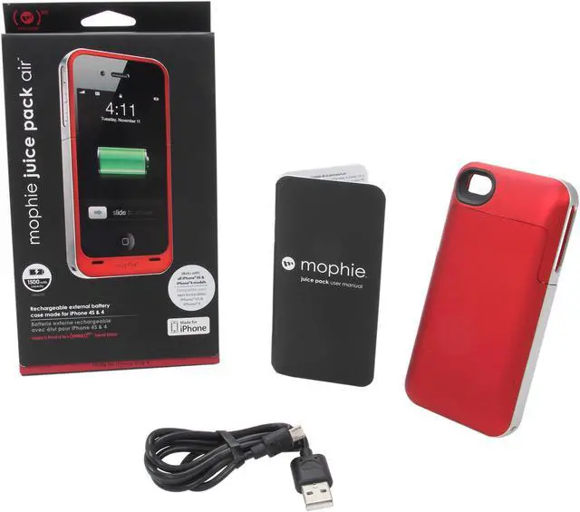 Alt view image 10 of 10 - Mophie Juice Pack Air Red 1500mAh Battery Case For iPhone 4 / 4S 1148_JPA-IP4-P-RED