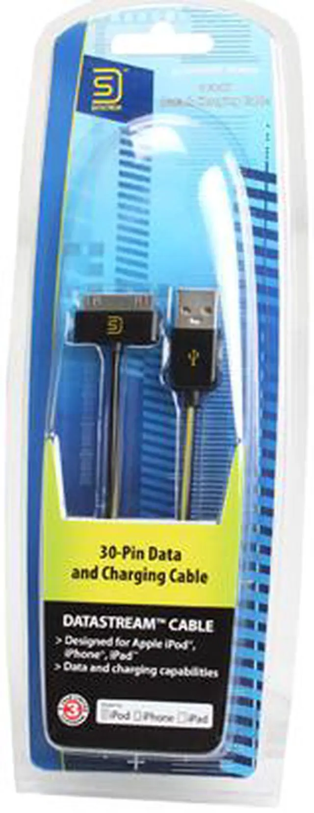 Alt view image 3 of 3 - DATASTREAM Premium 30-pin Charger / Charging and Data Sync Cable Cord for Apple iPod Touch / Nano , iPhone 4 / 3GS / 3G , iPad (6 ft.)
