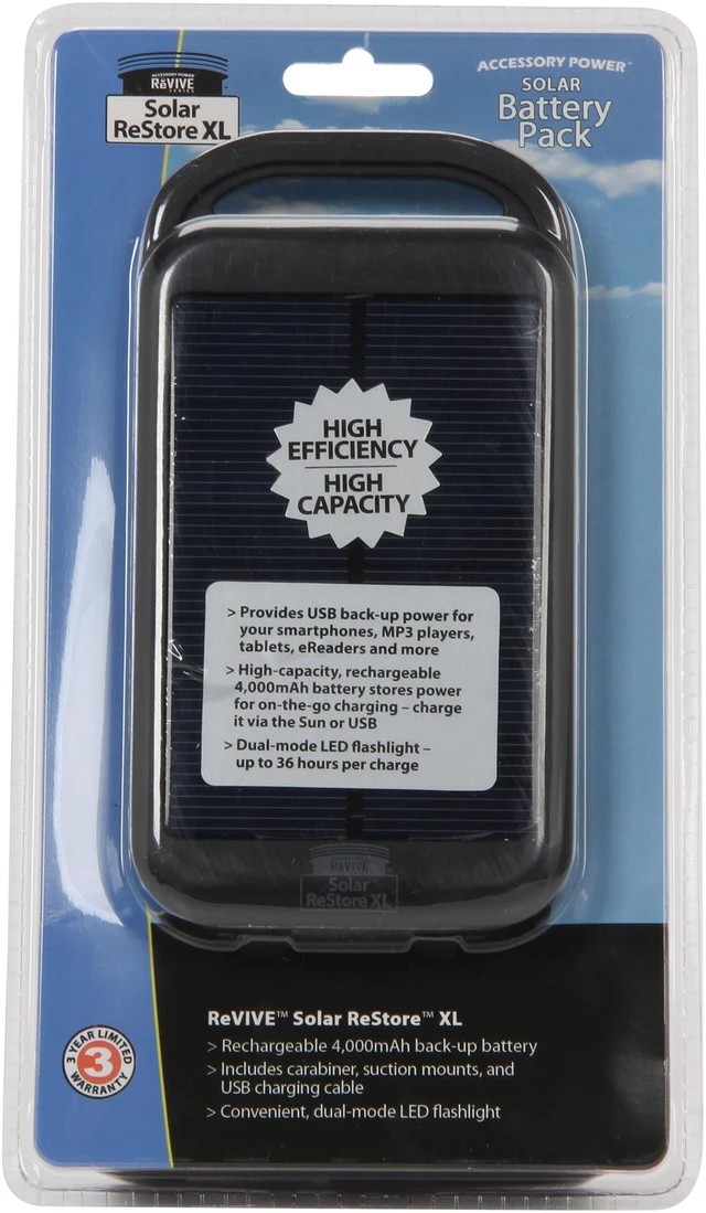 Accessory Power Black 4000 mAh ReVIVE Solar ReStore XL USB Solar ...