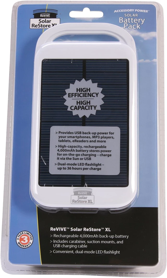 Accessory Power 4000 mAh ReVIVE Solar ReStore XL USB Solar Battery Pack ...