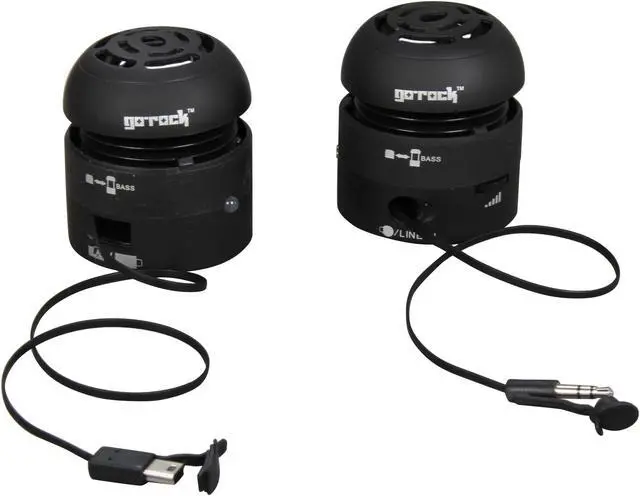 Alt view image 3 of 5 - Go Rock Black Portable Mini Stereo Speaker with Retractable Cable for iPhone / iPod / iPad TRMS02S-BK