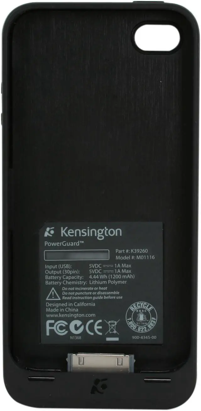 Alt view image 2 of 5 - Kensington Black PowerGuard Battery Case with Card Stand for AT&T iPhone 4 (K39260US)
