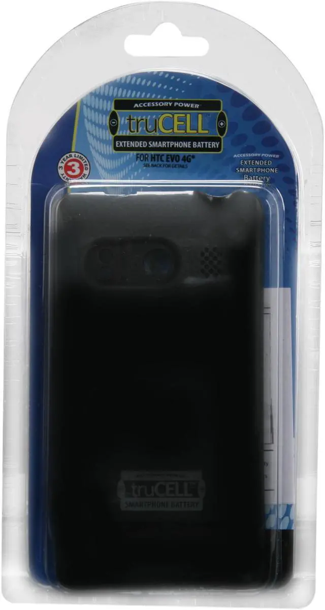 Alt view image 6 of 6 - Accessory Power Black truCELL Extended Smartphone Battery with Cover For HTC EVO 4G (SB-HT-160-HIGHCVR)