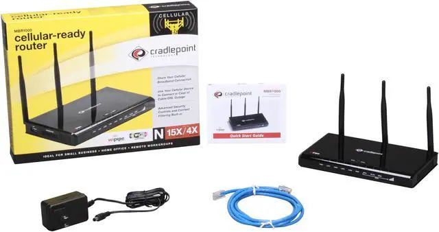Alt view image 6 of 6 - Cradlepoint Black Mobile Broadband 'N' Router 3G/4G Ready / WiPipe Powered (MBR1000SB)