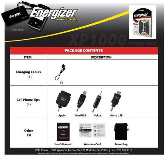 Alt view image 5 of 10 - Energizer Black Portable Charger for Cell Phones and More (XP1000)