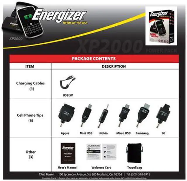 Alt view image 6 of 13 - Energizer Portable Charger for Smart Phones and More! (XP2000)
