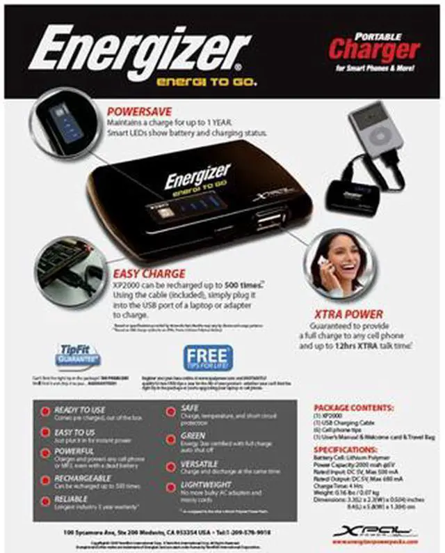 Alt view image 13 of 13 - Energizer Portable Charger for Smart Phones and More! (XP2000)
