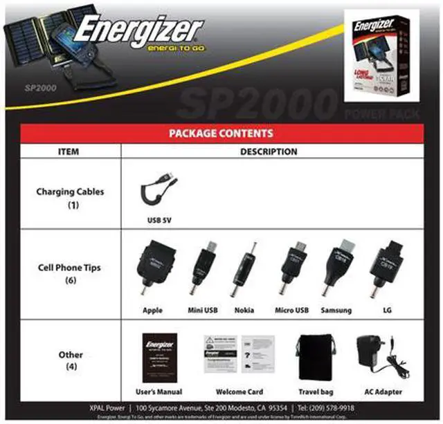 Alt view image 9 of 12 - Energizer Black 2000mAh Rechargeable Solar Power Pack (SP2000)