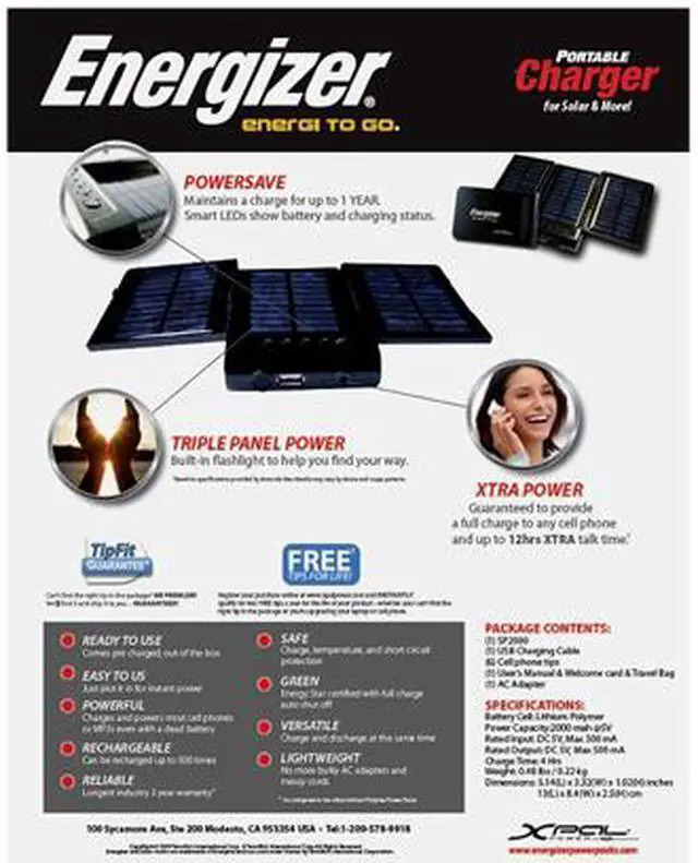 Alt view image 11 of 12 - Energizer Black 2000mAh Rechargeable Solar Power Pack (SP2000)