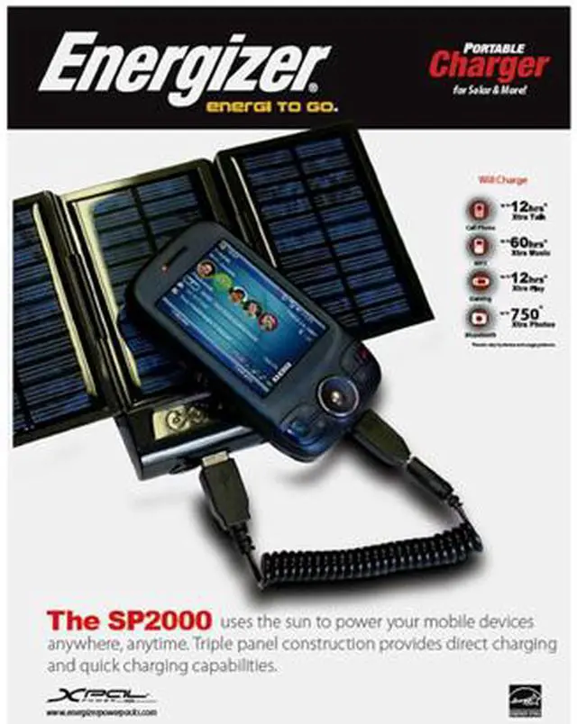 Alt view image 12 of 12 - Energizer Black 2000mAh Rechargeable Solar Power Pack (SP2000)