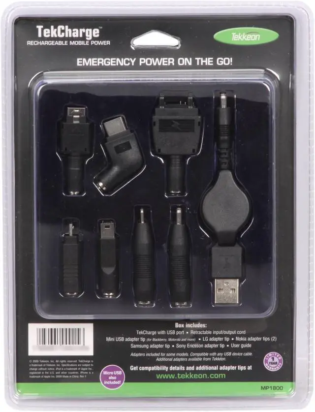 Alt view image 5 of 5 - Tekkeon Black Rechargeable Mobile Power MP1800