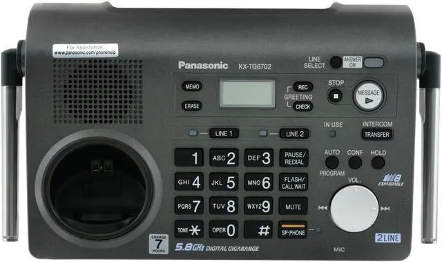 Alt view image 3 of 11 - Panasonic KX-TG6702B 5.8 GHz Digital FHSS 2X Handsets Cordless Phone Integrated Answering Machine