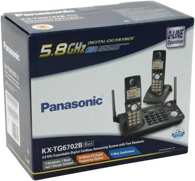 Alt view image 11 of 11 - Panasonic KX-TG6702B 5.8 GHz Digital FHSS 2X Handsets Cordless Phone Integrated Answering Machine