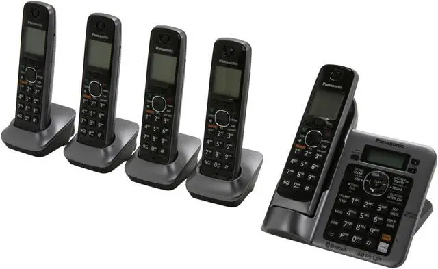 Main image of Panasonic KX-TG7645M 1.9 GHz Digital DECT 6.0 Link to Cell via Bluetooth Cordless Phone with Integrated Answering Machine and 5 Handsets