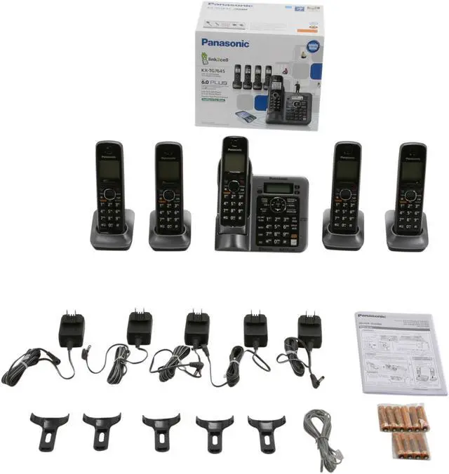 Alt view image 11 of 11 - Panasonic KX-TG7645M 1.9 GHz Digital DECT 6.0 Link to Cell via Bluetooth Cordless Phone with Integrated Answering Machine and 5 Handsets