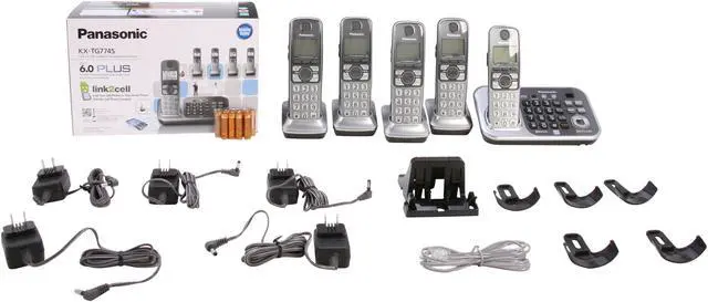 Alt view image 9 of 9 - Panasonic KX-TG7745S 1.9 GHz Digital DECT 6.0 Link to Cell via Bluetooth Cordless Phone with Integrated Answering Machine and 5 Handsets