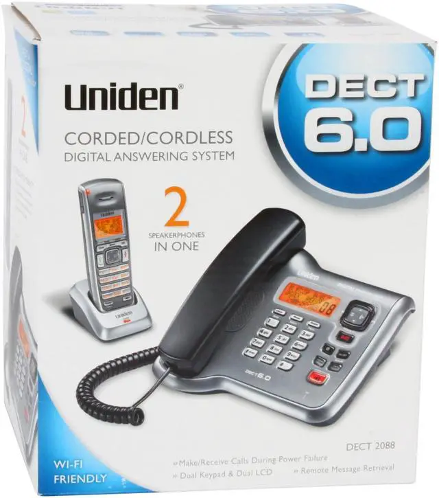 Alt view image 15 of 15 - Uniden DECT2088 DECT 6.0 1X Handsets Expandable Corded/Cordless Telephone Integrated Answering Machine