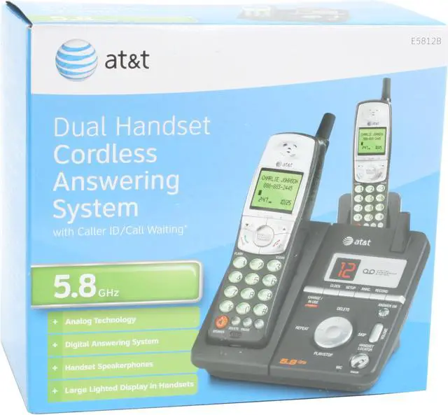 Alt view image 15 of 15 - AT&T E5812B 5.8 GHz Analog 2X Handsets Cordless Phone