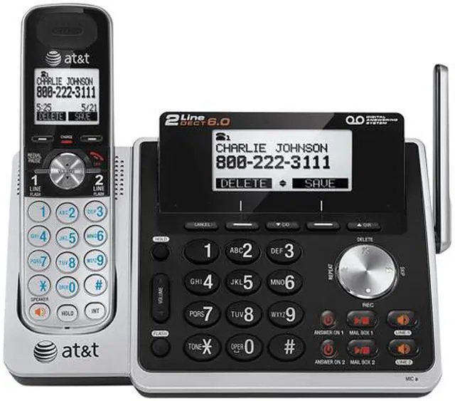 Alt view image 2 of 3 - AT&T TL88102 DECT 6.0 2-Line Expandable Corded/Cordless Phone with Answering System, Silver/Black, 1 Handset