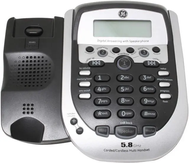 Alt view image 4 of 12 - GE 25881EE3 5.8 GHz Analog 3X Handsets Cordless Phones / Corded Phones Integrated Answering Machine