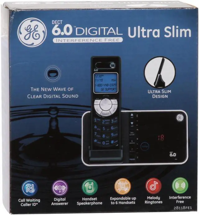 Alt view image 13 of 13 - GE 28118FE1 1.9 GHz Digital DECT 6.0 1X Handsets Cordless Phones Integrated Answering Machine