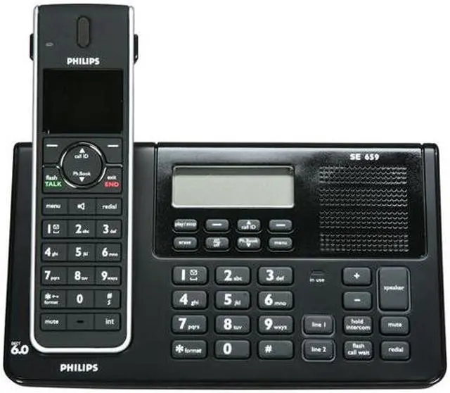 Alt view image 2 of 7 - PHILIPS SE6591B/17 1.9 GHz DECT 6.0 1X Handsets Cordless Phone Integrated Answering Machine