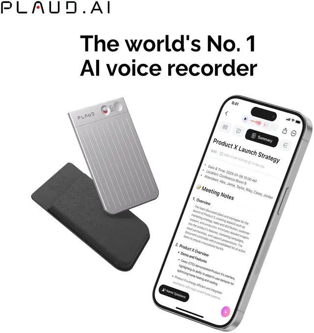 Alt view image 3 of 6 - PLAUD Note AI Voice Recorder (with Black Magnetic Case) AI Transcribe & Summarize, Support 112 Languages, Audio Recorder for Lectures and Meetings, App Control, AI Notetaker - SILVER