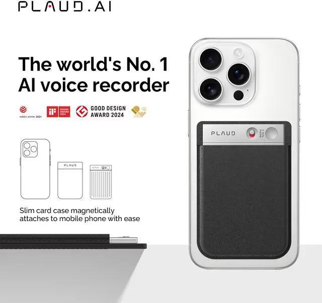 Alt view image 2 of 6 - PLAUD Note AI Voice Recorder (with Black Magnetic Case) AI Transcribe & Summarize, Support 112 Languages, Audio Recorder for Lectures and Meetings, App Control, AI Notetaker - SILVER