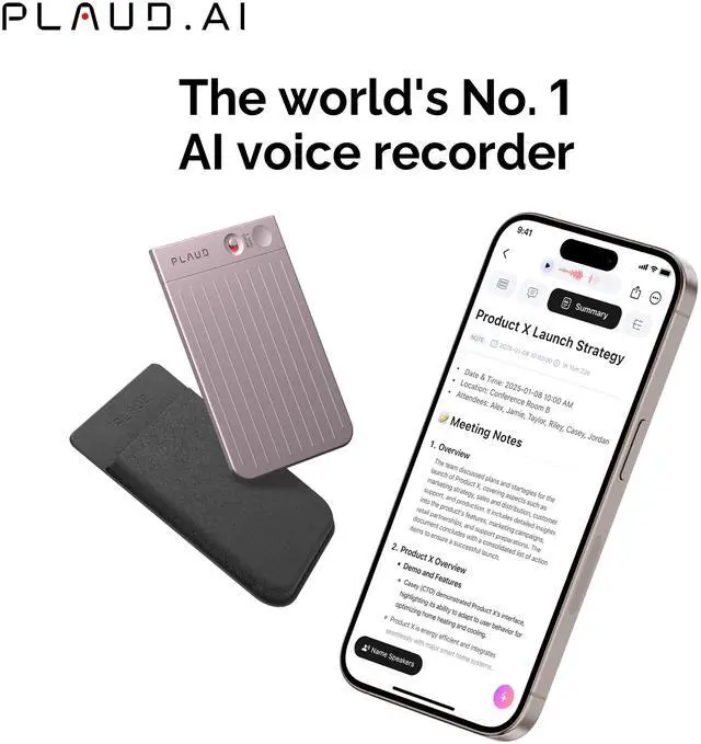 Alt view image 3 of 6 - PLAUD Note AI Voice Recorder (with Black Magnetic Case) AI Transcribe & Summarize, Support 112 Languages, Audio Recorder for Lectures and Meetings, App Control, AI Notetaker - STARLIGHT