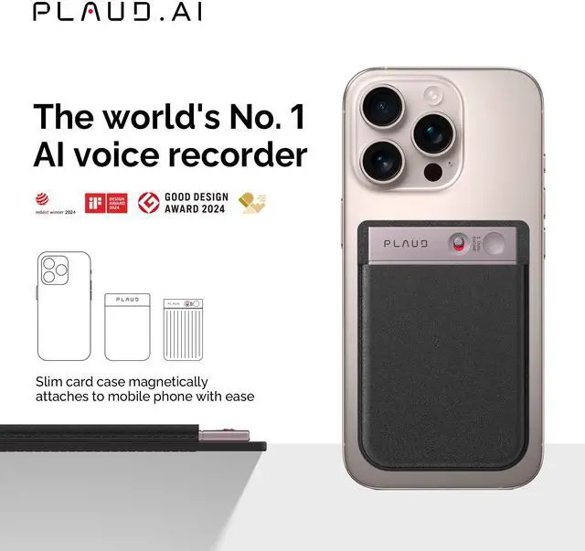 Alt view image 2 of 6 - PLAUD Note AI Voice Recorder (with Black Magnetic Case) AI Transcribe & Summarize, Support 112 Languages, Audio Recorder for Lectures and Meetings, App Control, AI Notetaker - STARLIGHT