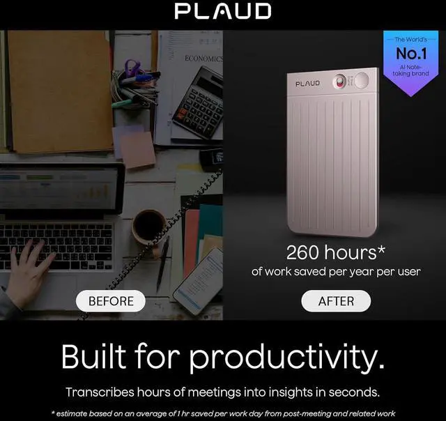 Alt view image 2 of 10 - PLAUD Note AI Voice Recorder w/ Black Magnetic Case, AI Transcribe & Summarize, Support 112 Languages, AI Notetaker for Lectures and Meetings (STARLIGHT)