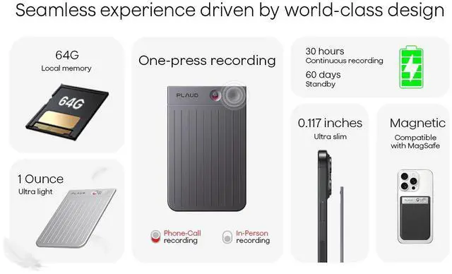 Alt view image 4 of 5 - PLAUD Note AI Voice Recorder w/ Black Magnetic Case, AI Transcribe & Summarize, Support 112 Languages, AI Notetaker for Lectures and Meetings (STARLIGHT)