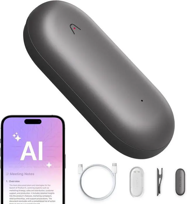 Main image of PLAUD NotePin AI Voice Recorder (64GB Memory) AI Transcribe & Summarize, Support 112 Languages, Audio Recorder for Lectures and Meetings, App Control, AI Notetaker - BLACK