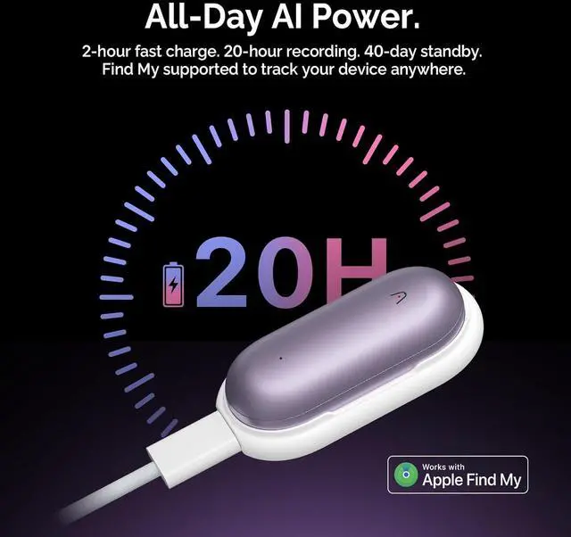Alt view image 3 of 8 - PLAUD NotePin AI Voice Recorder (64GB Memory) AI Transcribe & Summarize, Support 112 Languages, Audio Recorder for Lectures and Meetings, App Control, AI Notetaker - PURPLE