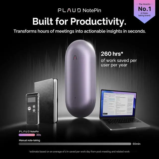 Alt view image 6 of 8 - PLAUD NotePin AI Voice Recorder (64GB Memory) AI Transcribe & Summarize, Support 112 Languages, Audio Recorder for Lectures and Meetings, App Control, AI Notetaker - PURPLE