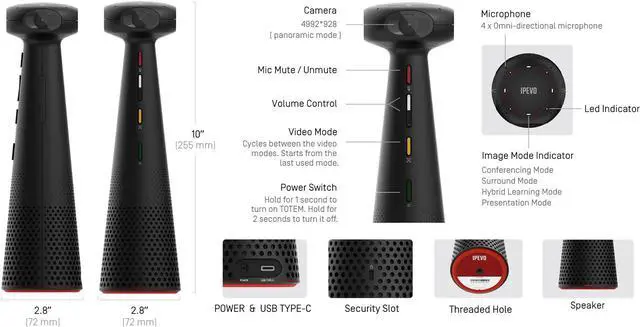 Alt view image 4 of 4 - IPEVO Totem 360 Wired Video Conference Device
