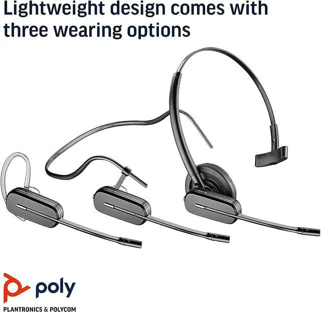 Alt view image 3 of 6 - Poly - CS540 Wireless DECT Headset (Plantronics) - Single Ear (Mono) Convertible (3 wearing styles) - Connects to Desk Phone - Noise Canceling Microphone