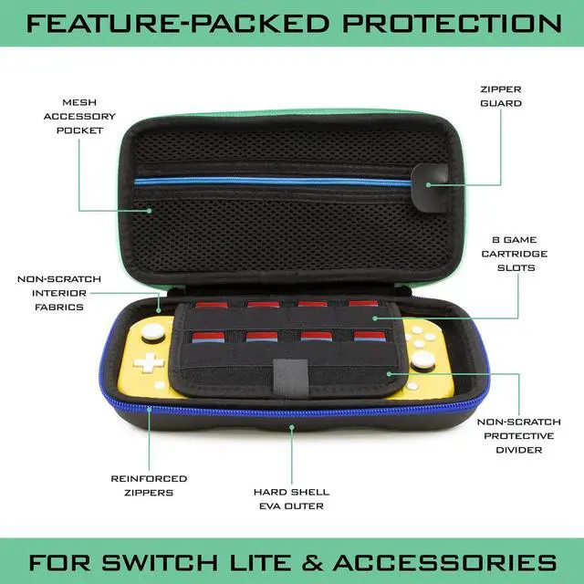 Alt view image 2 of 9 - CASEMATIX - Heavy Duty Hard Shell Carrying Case Designed Compatible with Nintendo Switch Lite and Accessories - Blue Green