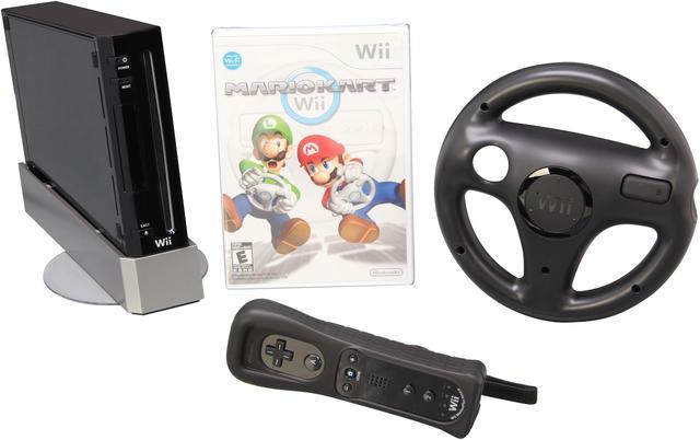 Nintendo Wii Console (Black) with Wii Sports + Mario Kart and Black Wii  Wheel + Motion Plus Controller (Wii) : : PC & Video Games