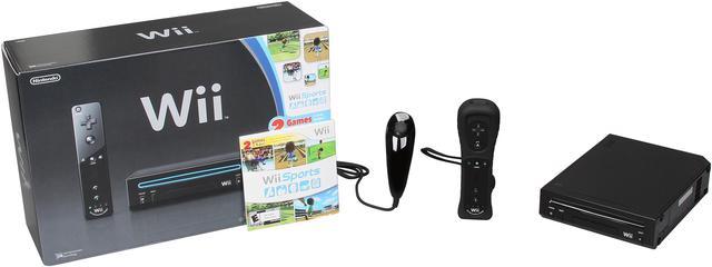 Nintendo Wii Black System Bundle w/Wii Sports & Wii Sports Resort 
