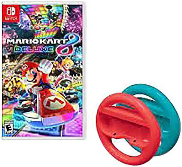 Main image of Nintendo SWITCH-MK-WHEEL-RB-BNDL Nintendo Switch Mario Kart 8 with Red and Blue Steering Wheels Bundle