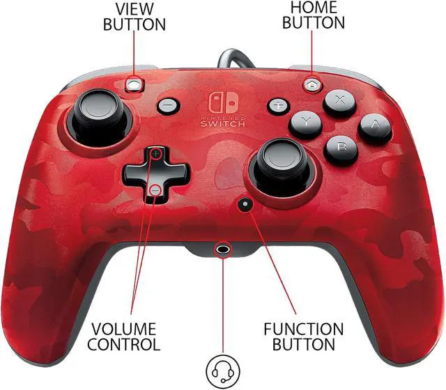 Alt view image 5 of 7 - PDP - Faceoff Deluxe+ Audio Wired Red Camo Controller - Nintendo Switch (500-134-NA-CM04)
