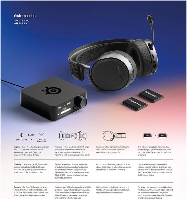 Alt view image 7 of 7 - Arctis Pro Wireless Gaming Headset - Lossless High Fidelity Wireless + Bluetooth - PlayStation 4 & PC
