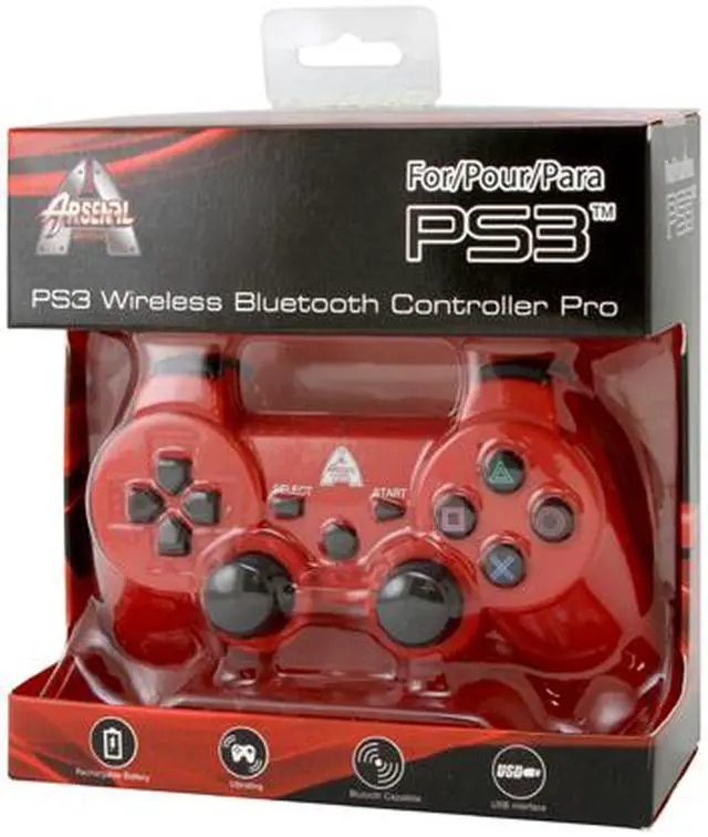 Alt view image 3 of 3 - Arsenal Gaming PS3 Bluetooth Controller with rechargeable battery Red