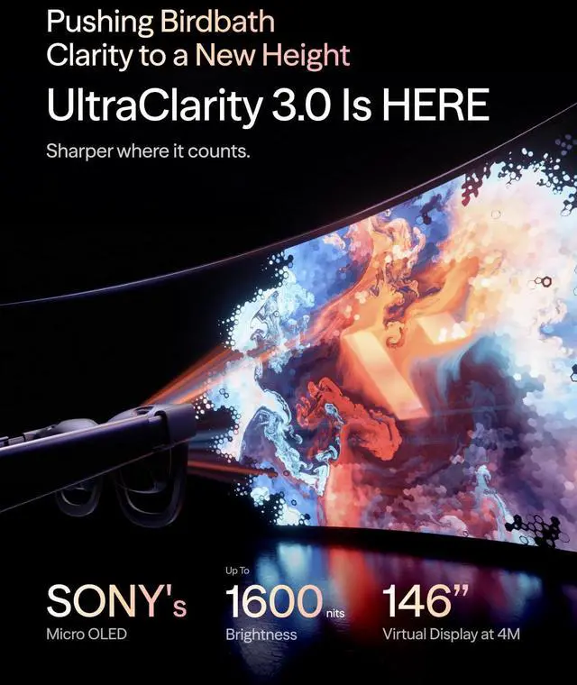Alt view image 3 of 5 - VITURE Pro 2 XR/AR Glasses - UltraClarity 3.0 Myopia Adjustment -5.0D 146"