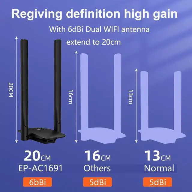 Alt view image 4 of 6 - 1300Mbps USB 3.0 WIFI Adapter Dual Band 5Ghz/2.4Ghz USB AC Network Card Wifi Long Range Receiver Antena for Laptop Desktop