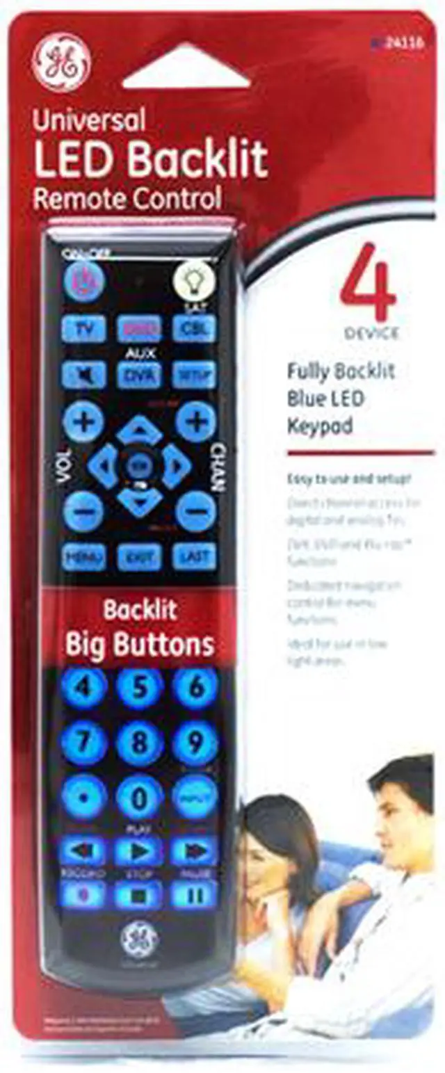 Alt view image 2 of 2 - GE 24116 Universal Big Button Blue LED Backlit Remote Control